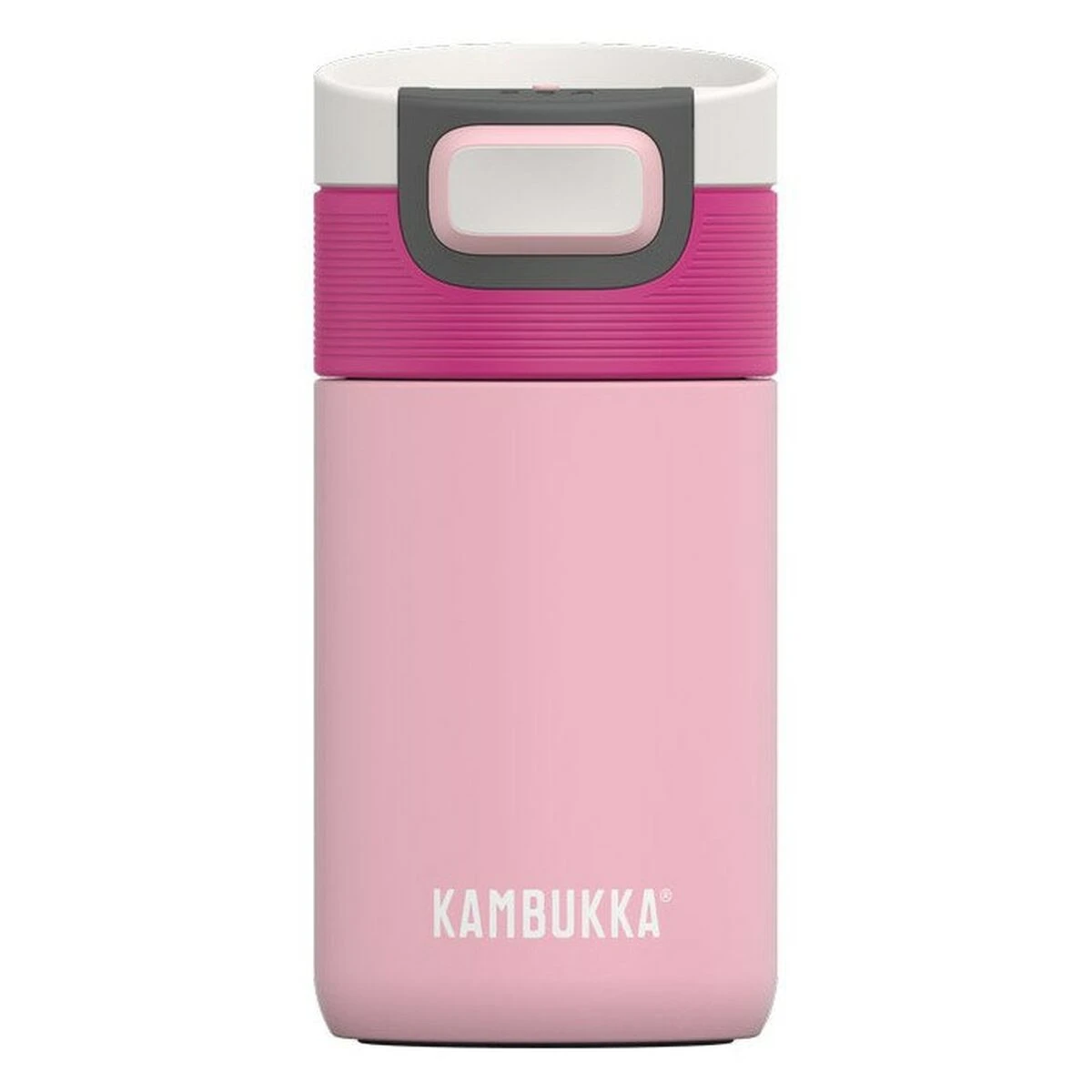 Pink bottle with white lid and fuchsia band