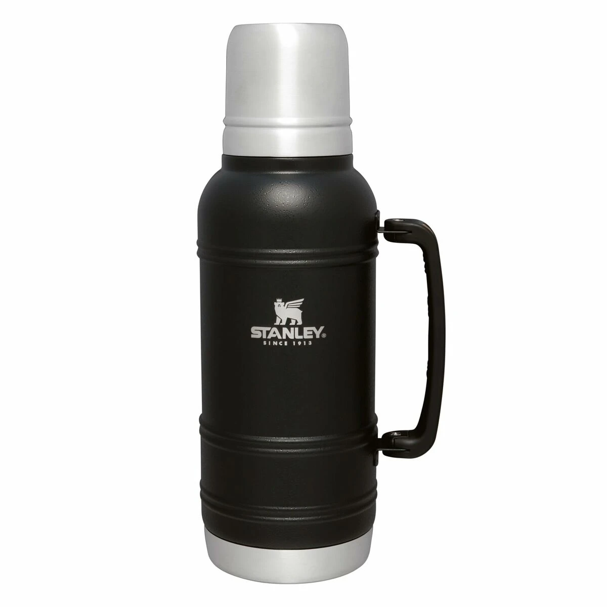 Black Stanley thermos with handle and cap