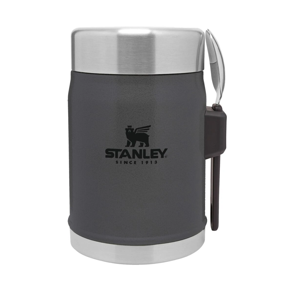 Black and silver Stanley flask