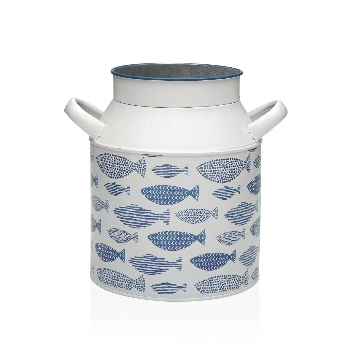 White enamel pot with fish pattern