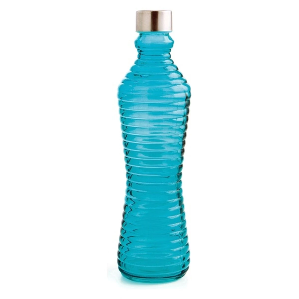Blue water bottle with metal cap