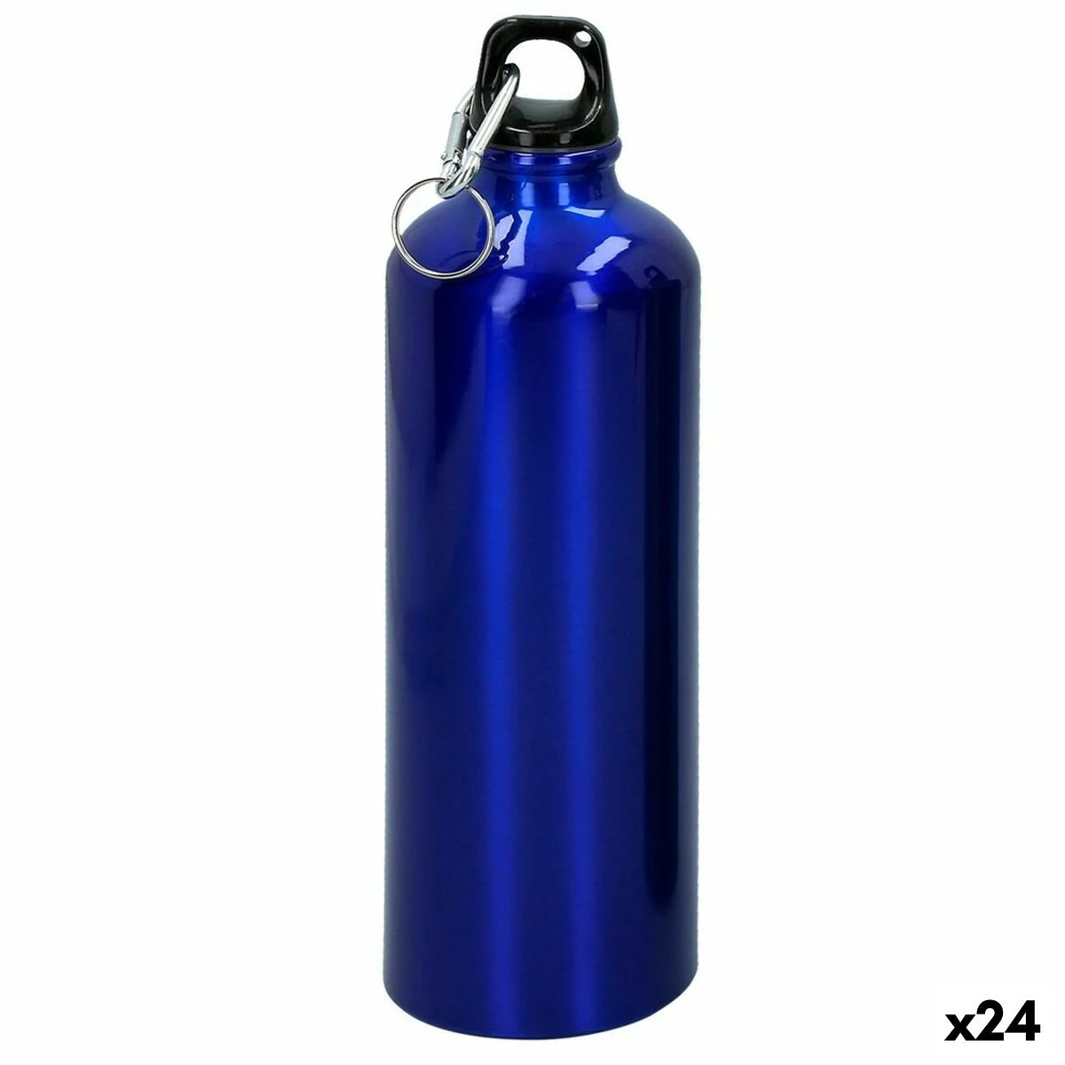 Metallic blue water bottle with carabiner