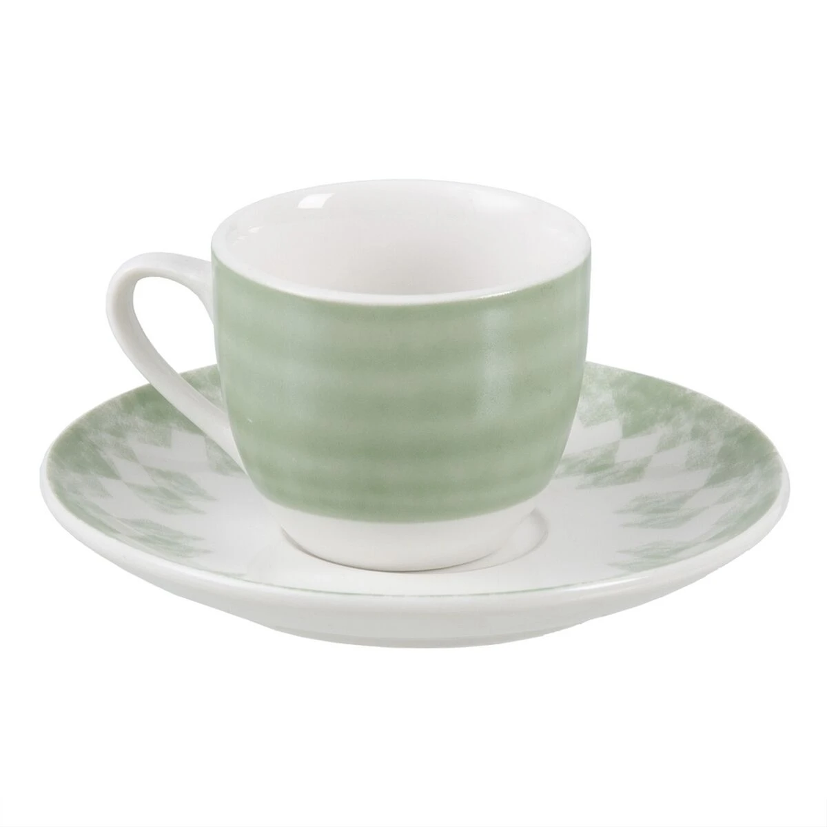 Green cup on saucer.