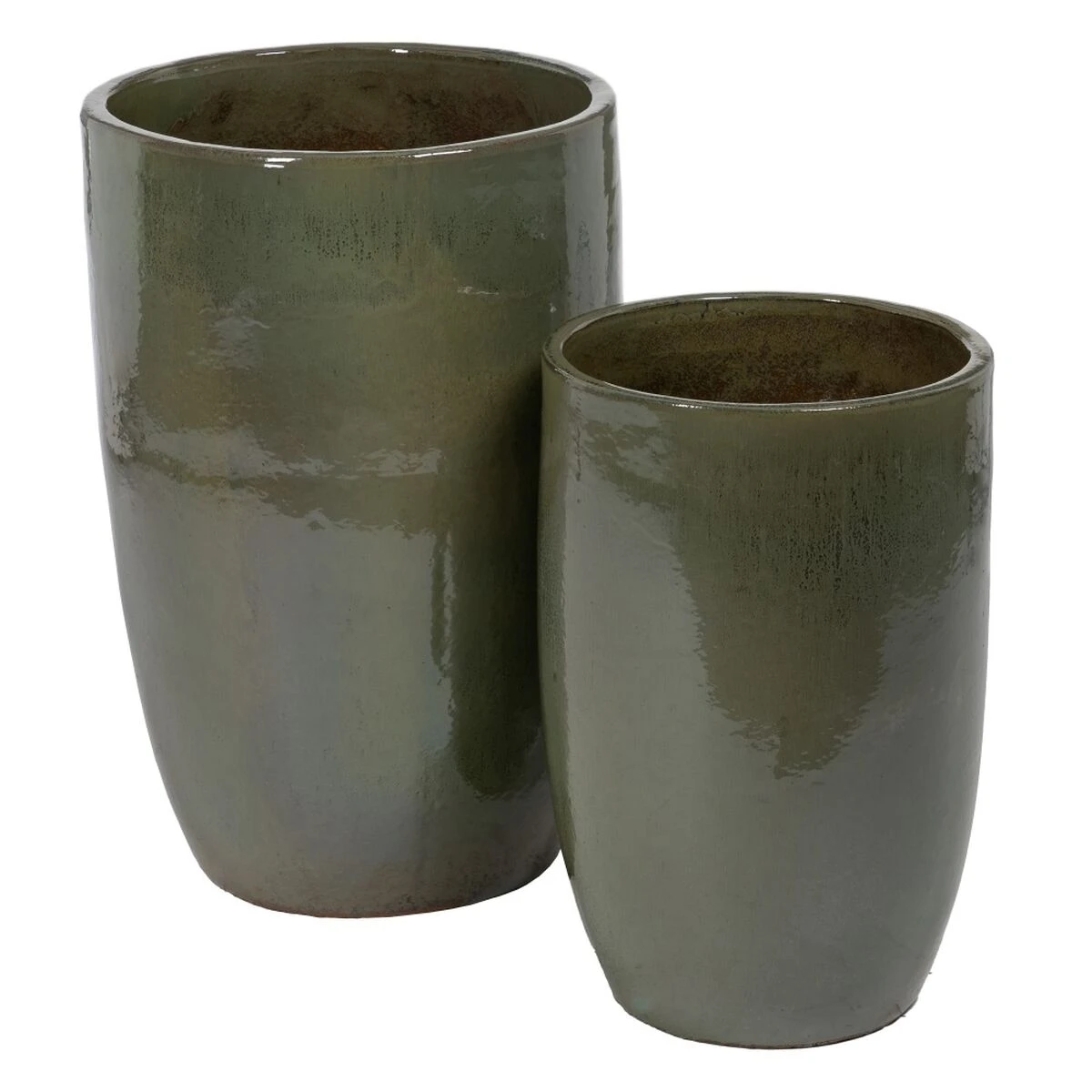 Two green ceramic pots
