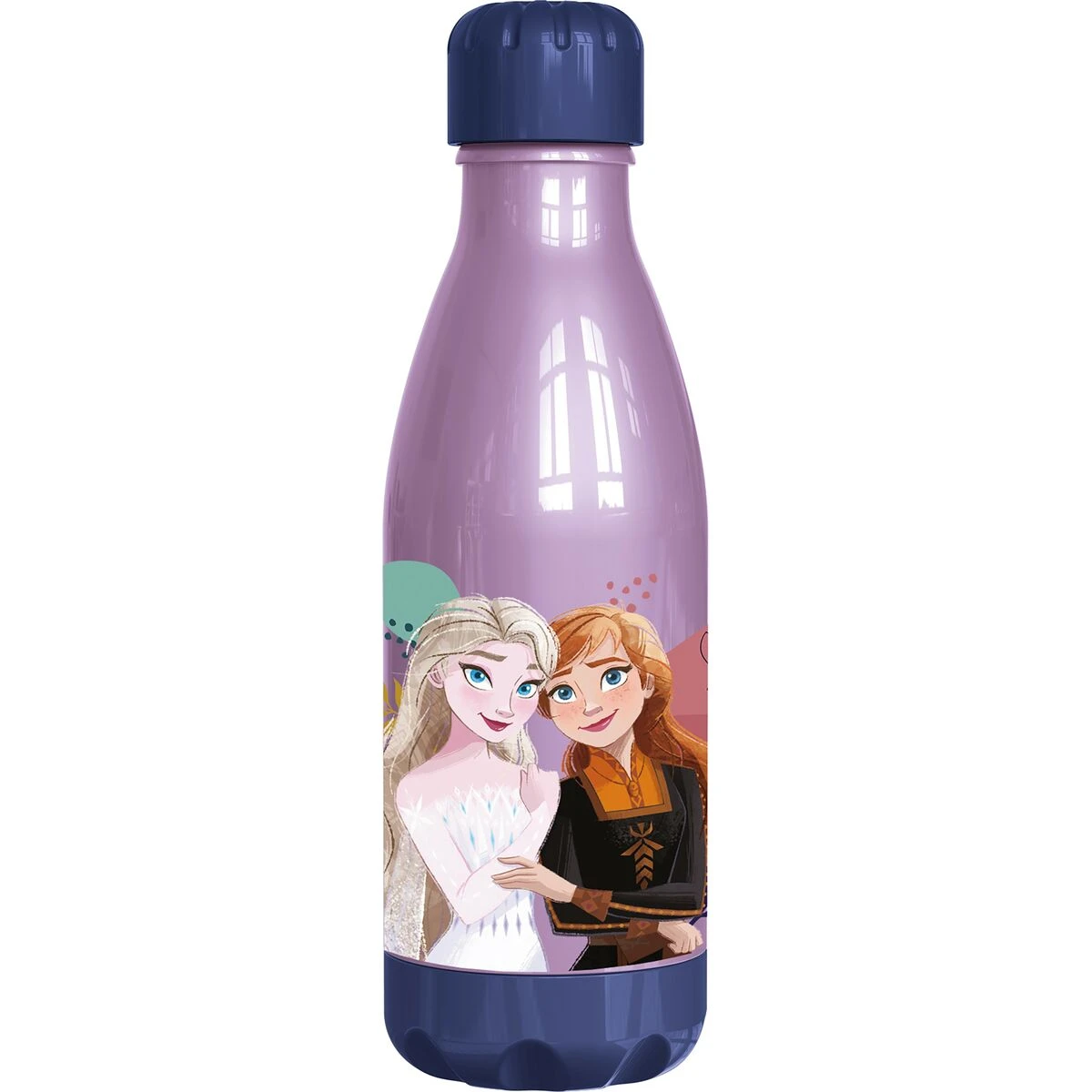 Paarse fles met animatie vrouwfiguren