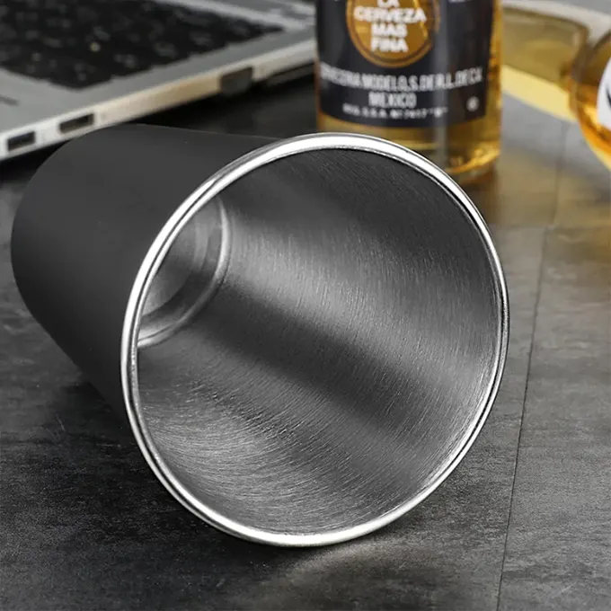 Seen from above and inside Black stainless steel cups