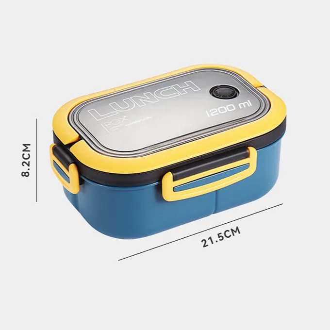 Blue, yellow lunch box measurement