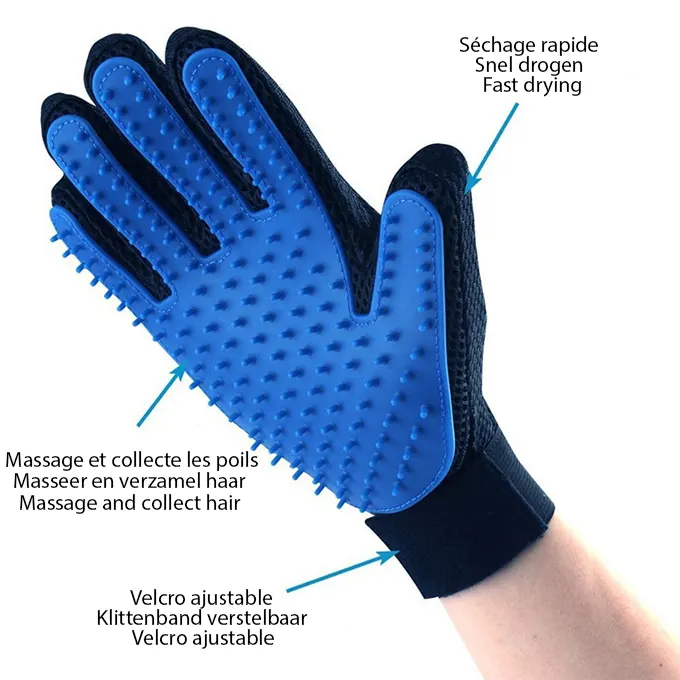 Handschoen voor het verwijderen van dierenharen blauw